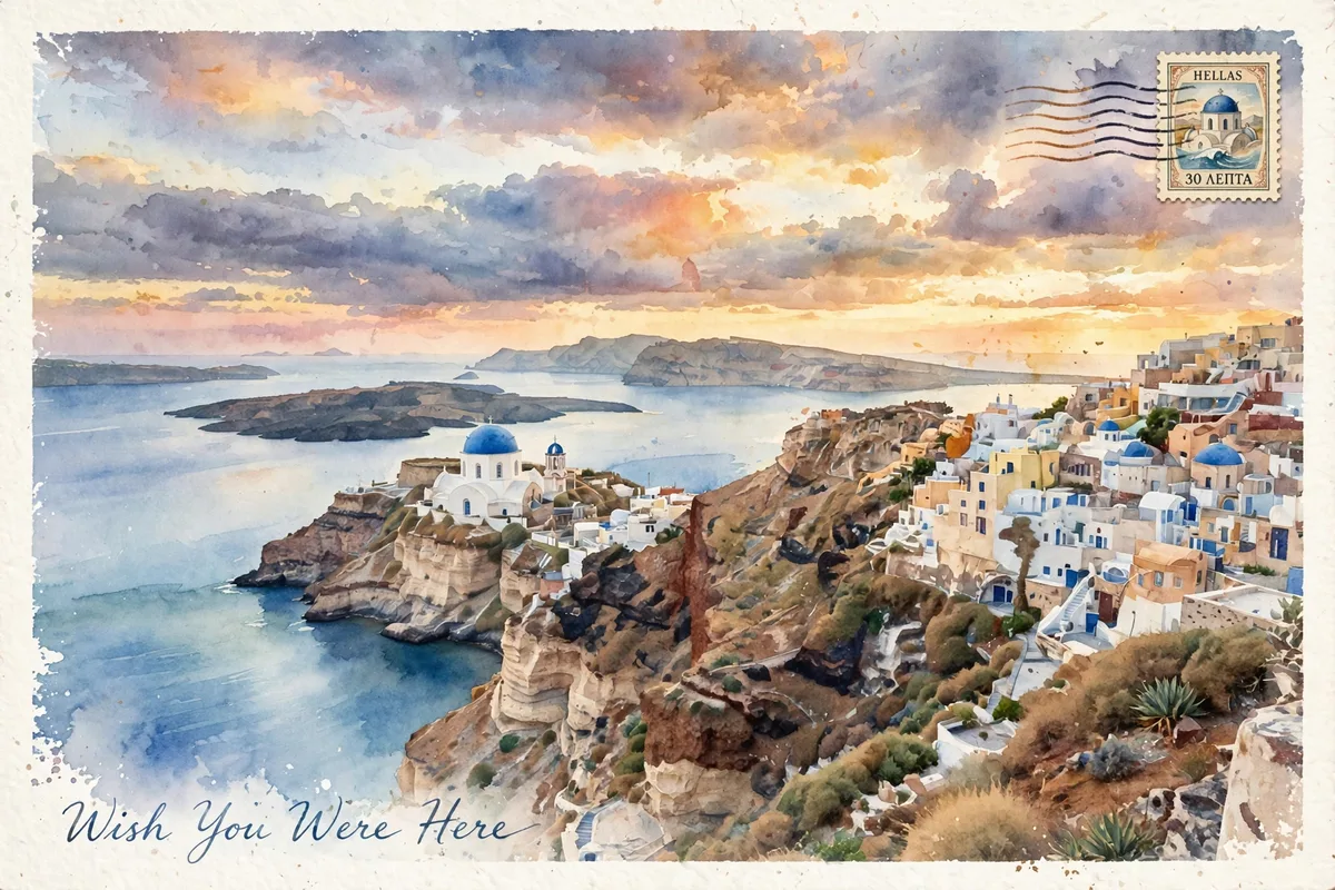 Official Meta Muse Image launch example of a watercolor travel postcard
